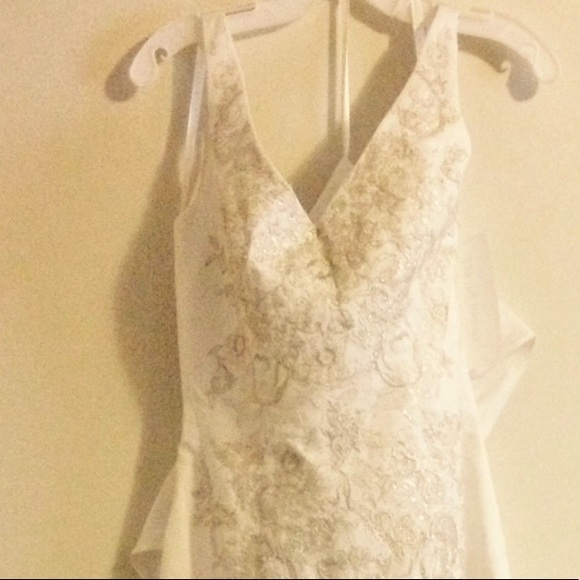 white wedding dress with yellow accents